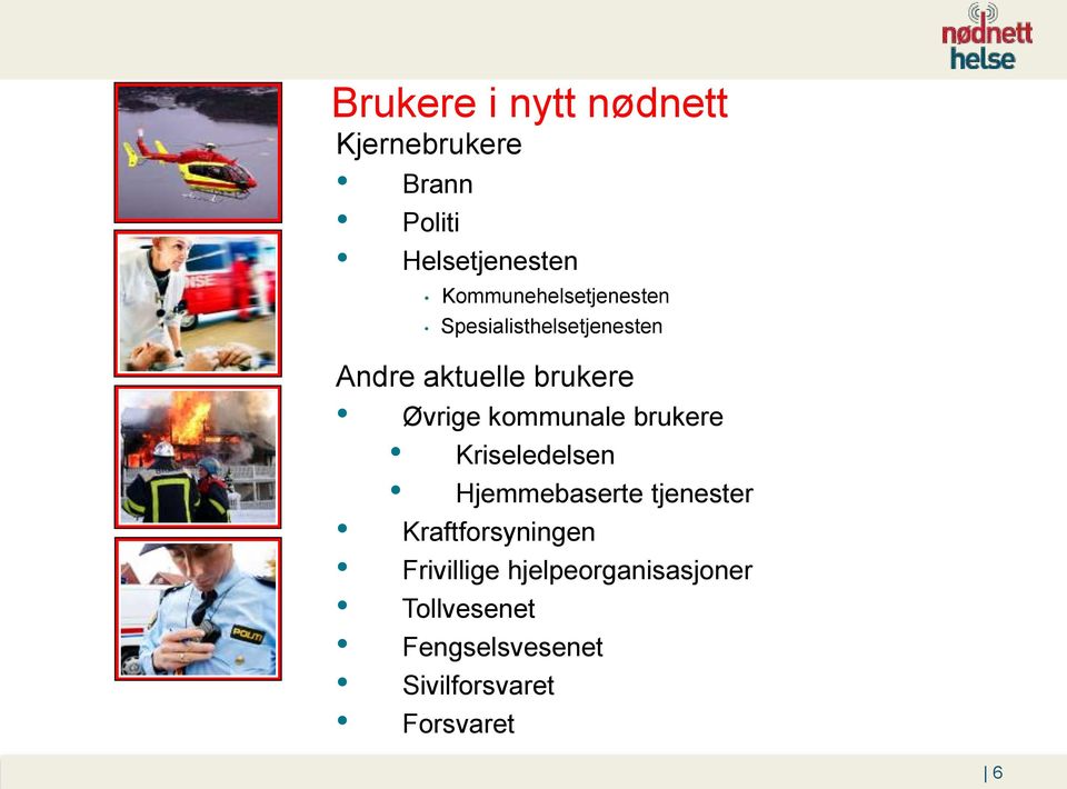 Øvrige kommunale brukere Kriseledelsen Hjemmebaserte tjenester