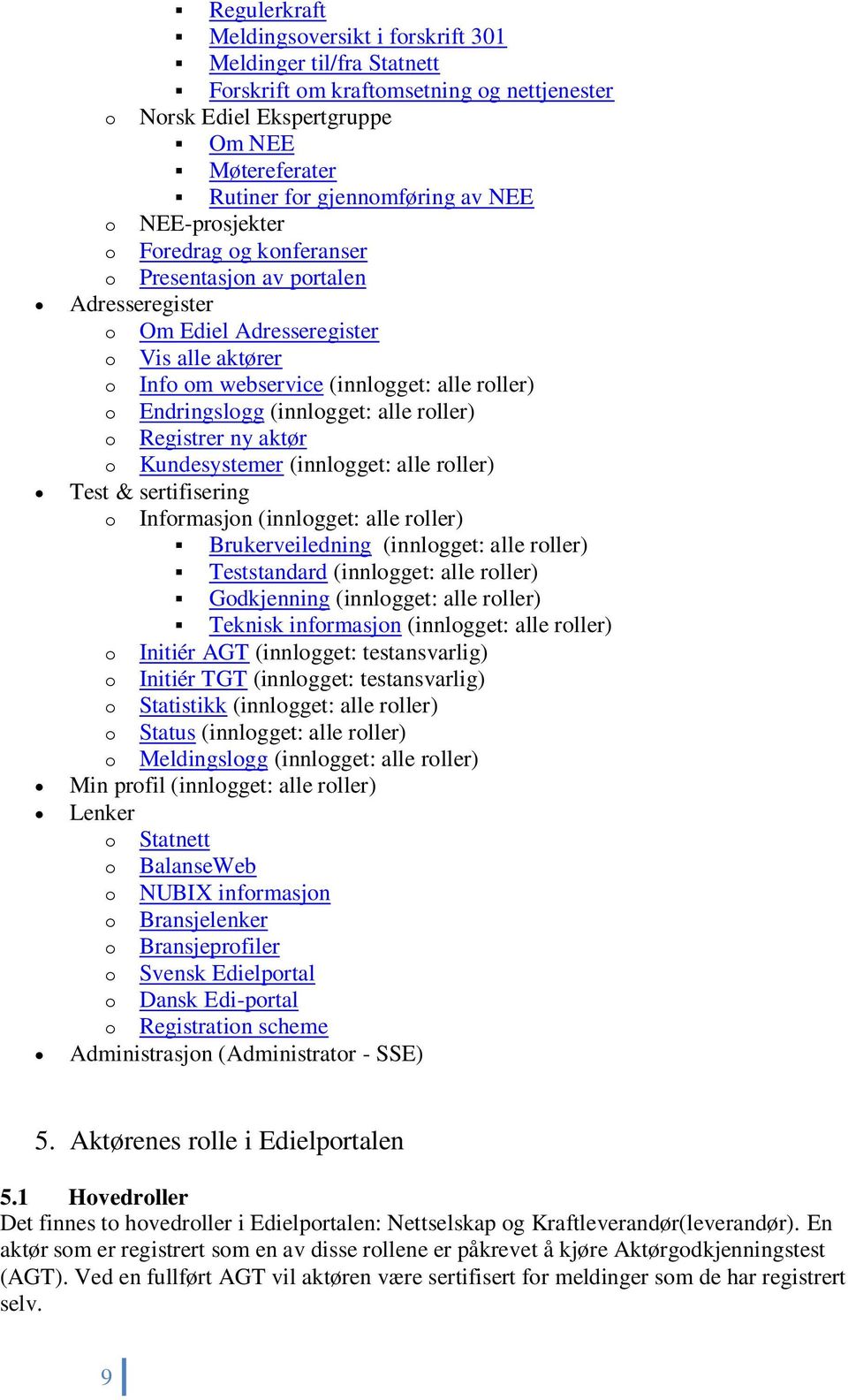 (innlogget: alle roller) o Registrer ny aktør o Kundesystemer (innlogget: alle roller) Test & sertifisering o Informasjon (innlogget: alle roller) Brukerveiledning (innlogget: alle roller)