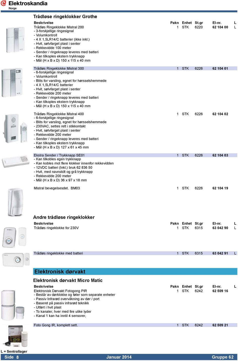 300 1 STK 6226 62 104 01-6-forskjellige ringesignal - Volumkontroll - Blits for varsling, egnet for hørsselshemmede - 4 X 1,5LR14/C batterier - Hvit, sølvfarget plast i senter - Rekkevidde 200 meter