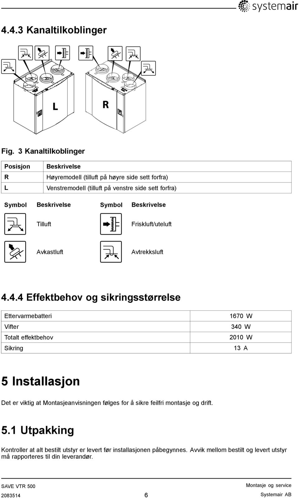 Symbol Beskrivelse Tilluft Friskluft/uteluft Avkastluft Avtrekksluft 4.