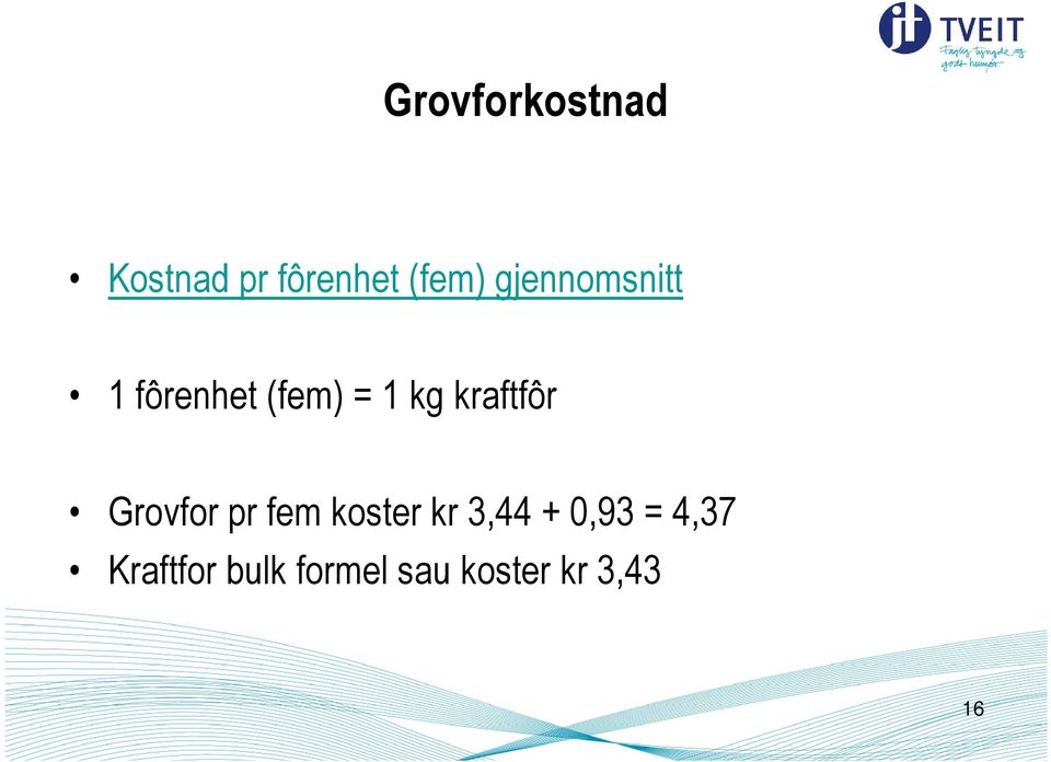 kraftfôr Grovfor pr fem koster kr 3,44 +