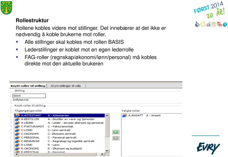 Alle stillinger skal kobles mot rollen BASIS Lederstillinger er koblet mot