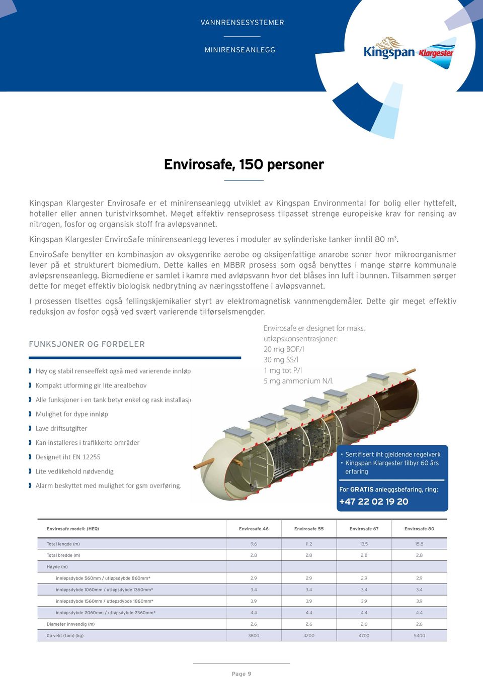 Kingspan Klargester EnviroSafe minirenseanlegg leveres i moduler av sylinderiske tanker inntil 80 m 3.