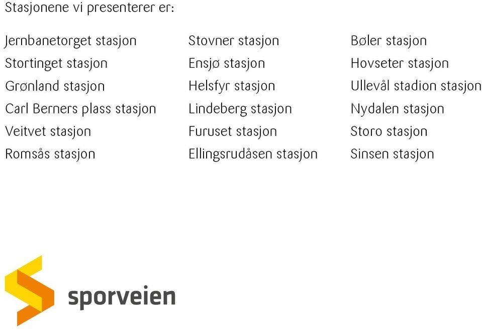 stasjon Helsfyr stasjon Lindeberg stasjon Furuset stasjon Ellingsrudåsen stasjon Bøler