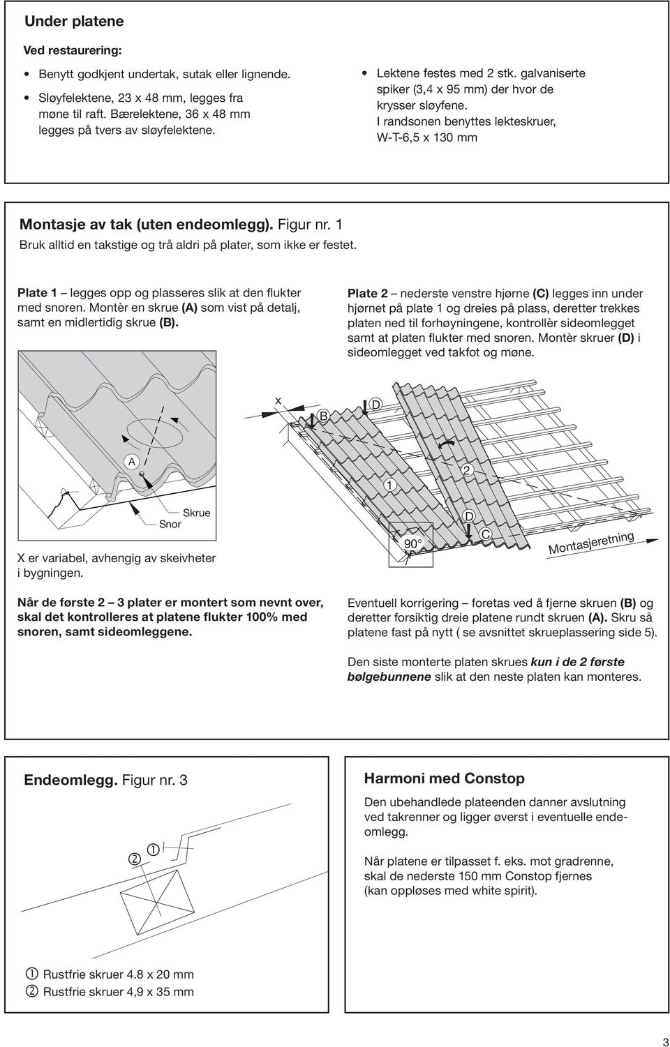 Plate legges opp og plasseres slik at den flukter med snoren. Montèr en skrue (A) som vist på detalj, samt en midlertidig skrue (B).