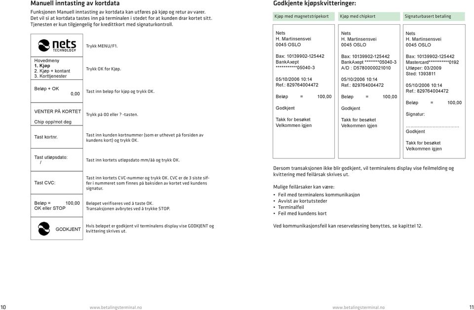 Kjøp + kontant 3. Korttjenester Beløp + OK 0,00 VENTER PÅ KORTET Chip opp/mot deg Tast kortnr. Tast utløpsdato: / Tast CVC: Beløp = 100,00 OK eller STOP Trykk OK for Kjøp.