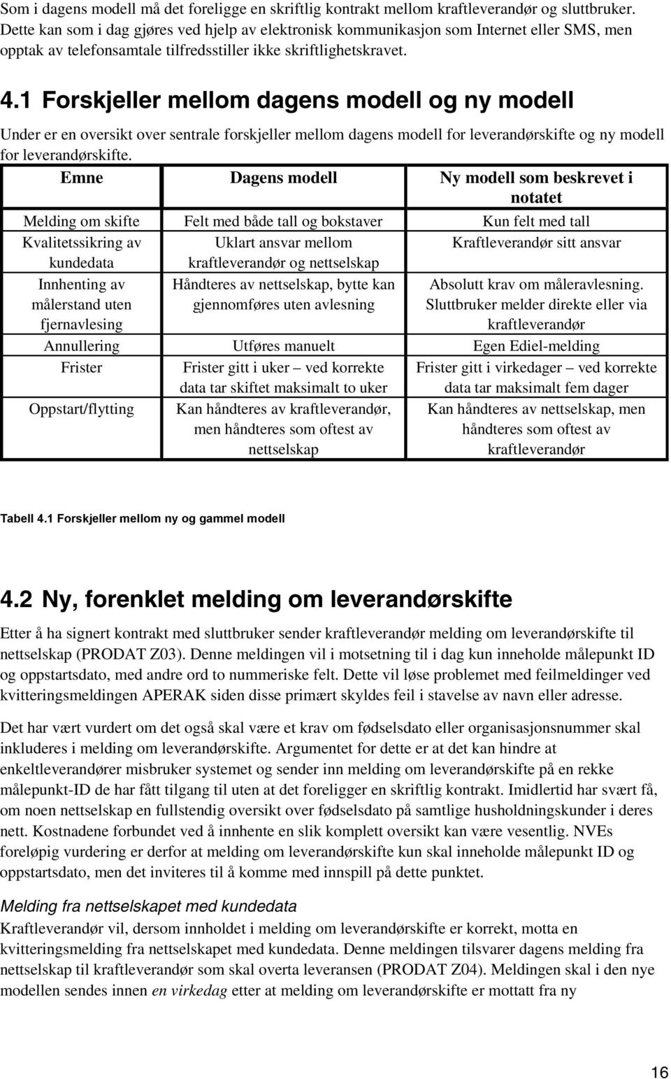 1 Forskjeller mellom dagens modell og ny modell Under er en oversikt over sentrale forskjeller mellom dagens modell for leverandørskifte og ny modell for leverandørskifte.