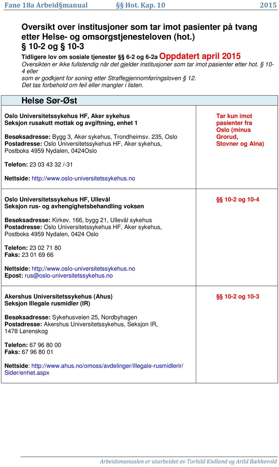 10-4 eller som er godkjent for soning etter Straffegjennomføringsloven 12. Det tas forbehold om feil eller mangler i listen.