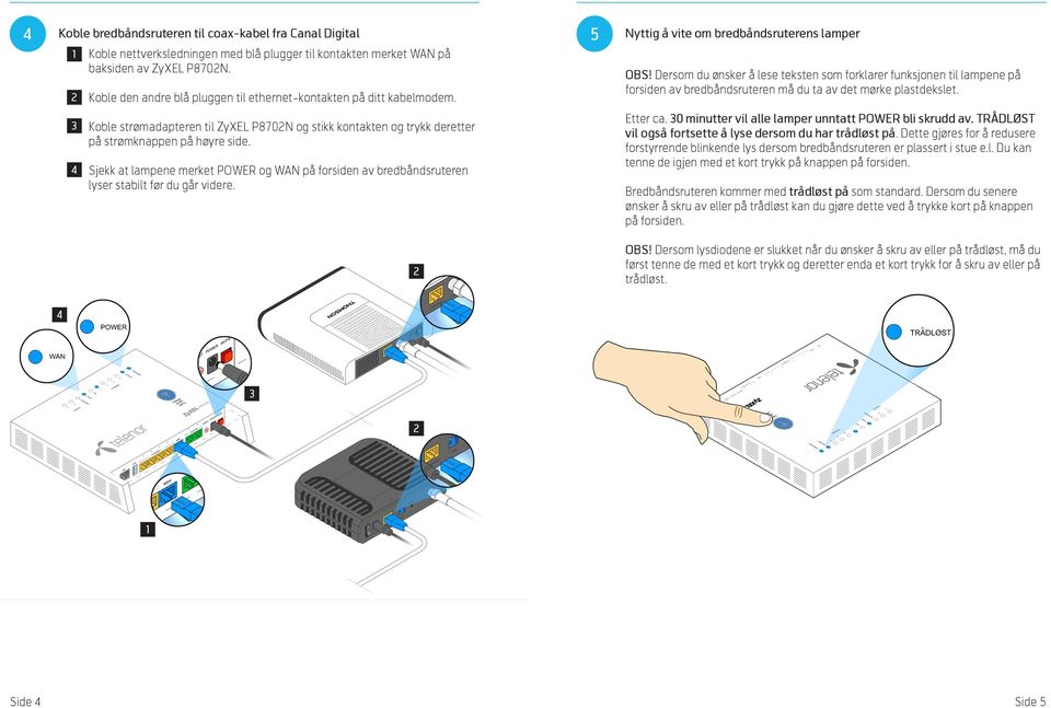 Dersom du ønsker å lese teksten som forklarer funksjonen til lampene på forsiden av bredbåndsruteren må du ta av det mørke plastdekslet.