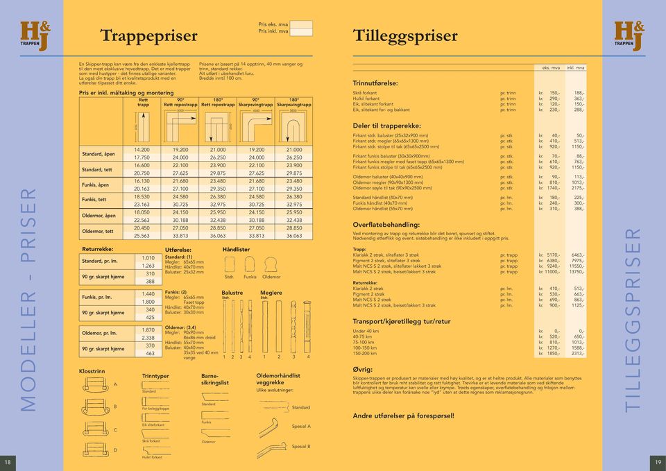 Alt utført i ubehandlet furu. Bredde inntil 100 cm. Rett 90 180 90 180 trapp Rett repostrapp Rett repostrapp Skarpsvingtrapp Skarpsvingtrapp 5000 4500 5800 Trinnutførelse: eks. mva inkl.