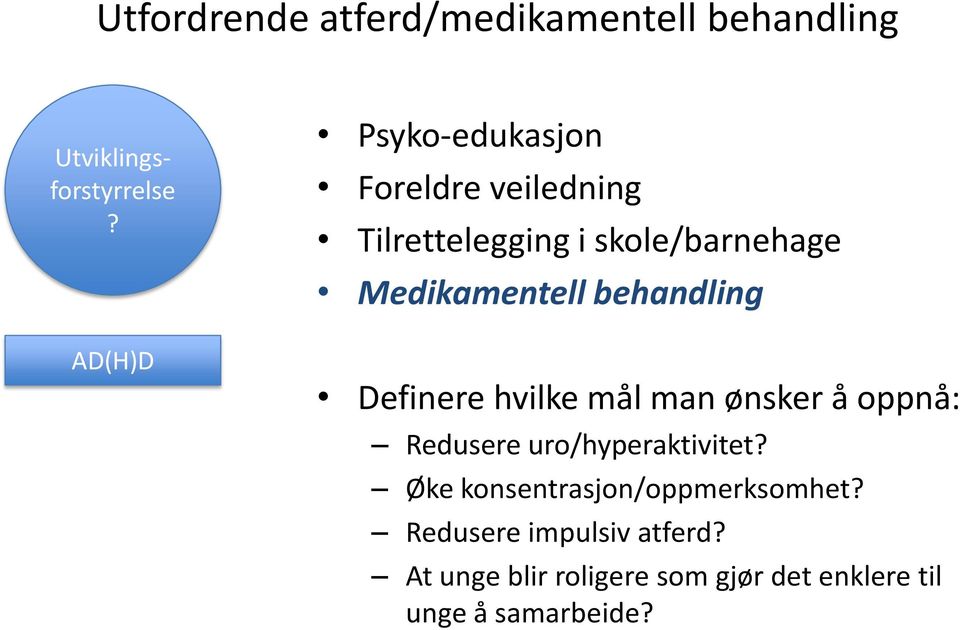 å oppnå: Redusere uro/hyperaktivitet Øke konsentrasjon/oppmerksomhet