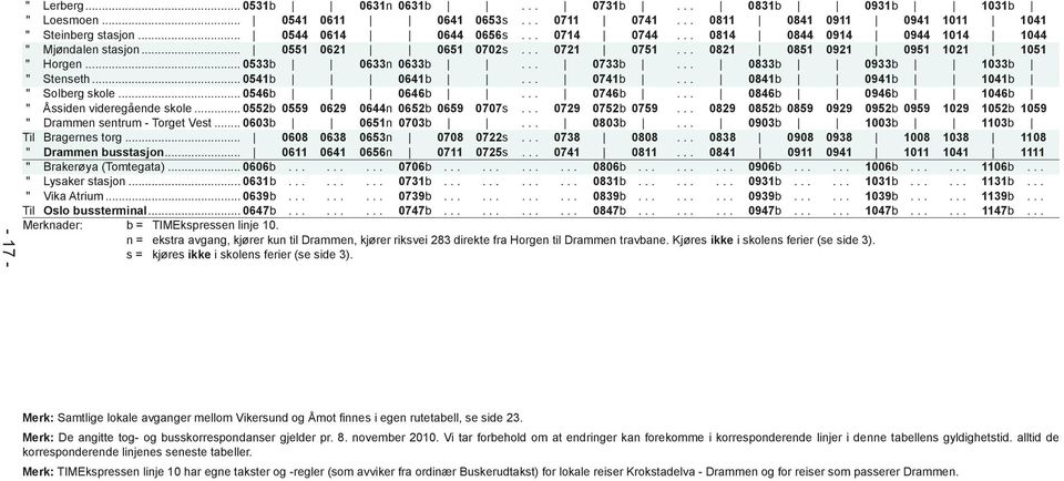 .. 0833b 0933b 1033b " Stenseth... 0541b 0641b... 0741b... 0841b 0941b 1041b " Solberg skole... 0546b 0646b... 0746b... 0846b 0946b 1046b " Åssiden videregående skole.