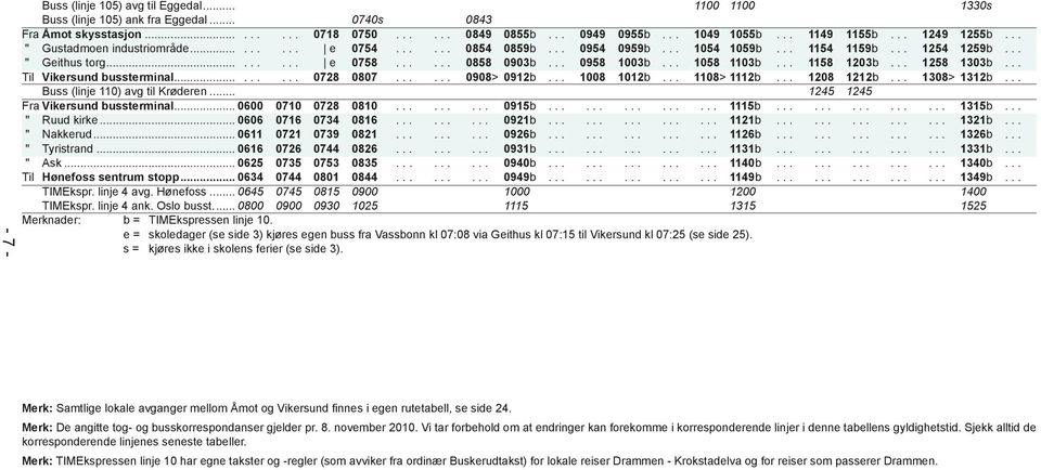 .. 0958 1003b... 1058 1103b... 1158 1203b... 1258 1303b... Til Vikersund bussterminal......... 0728 0807...... 0908> 0912b... 1008 1012b... 1108> 1112b... 1208 1212b... 1308> 1312b.