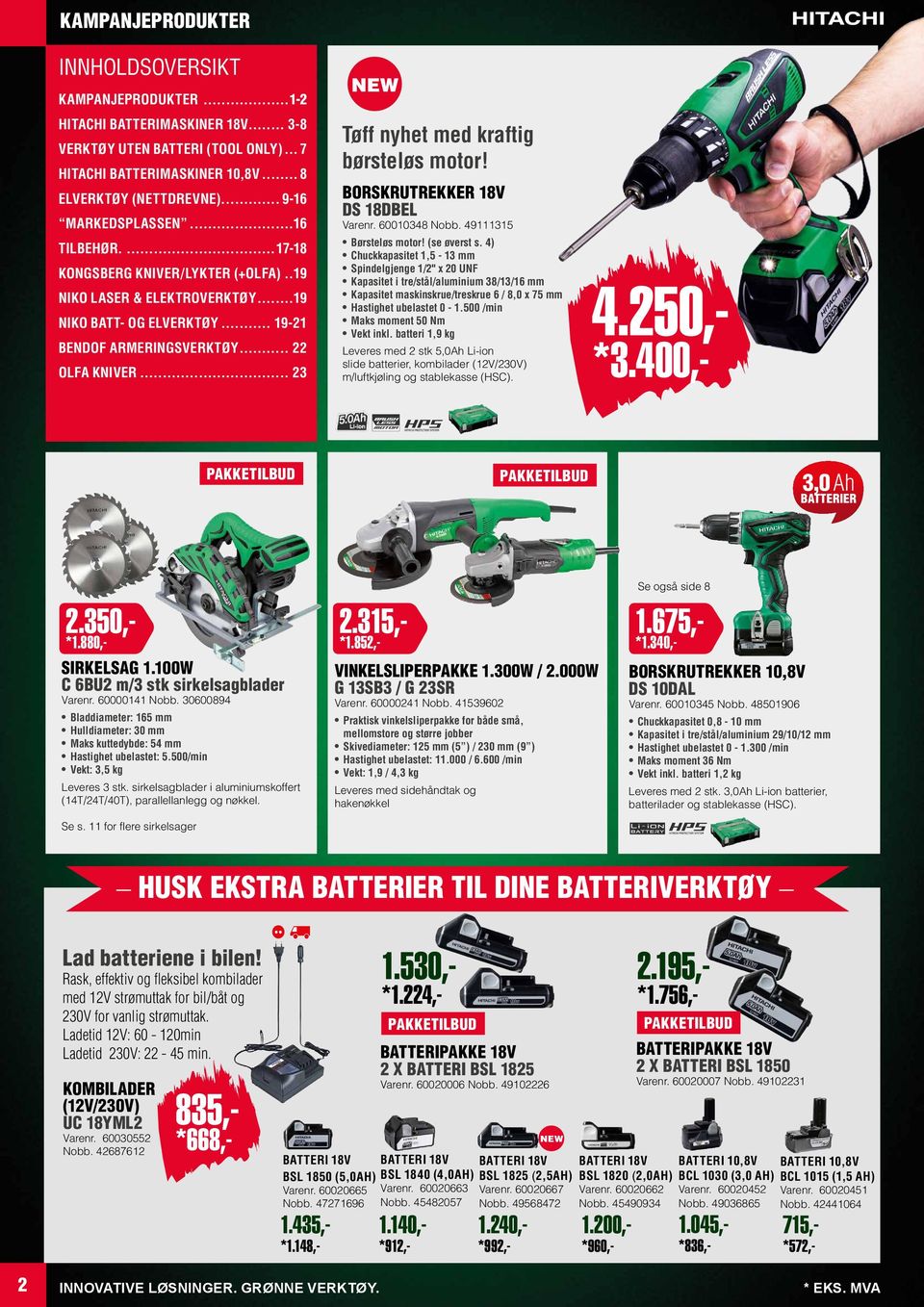 .. 23 Tøff nyhet med kraftig børsteløs motor! BORSKRUTREKKER 18V DS 18DBEL Varenr. 60010348 Nobb. 49111315 Børsteløs motor! (se øverst s.