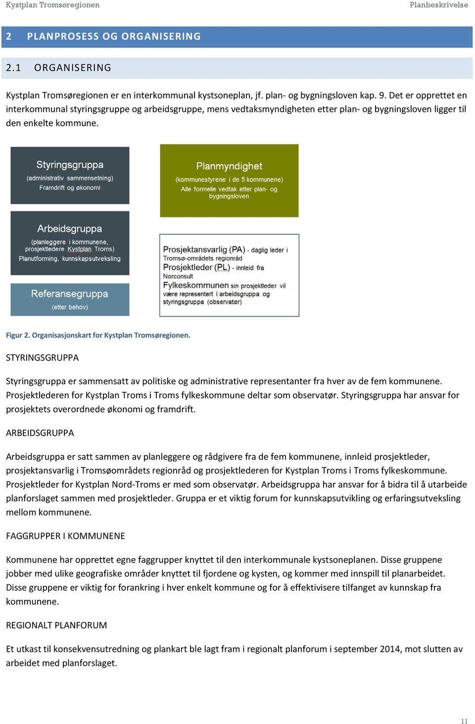 Organisasjonskart for Kystplan Tromsøregionen. STYRINGSGRUPPA Styringsgruppa er sammensatt av politiske og administrative representanter fra hver av de fem kommunene.