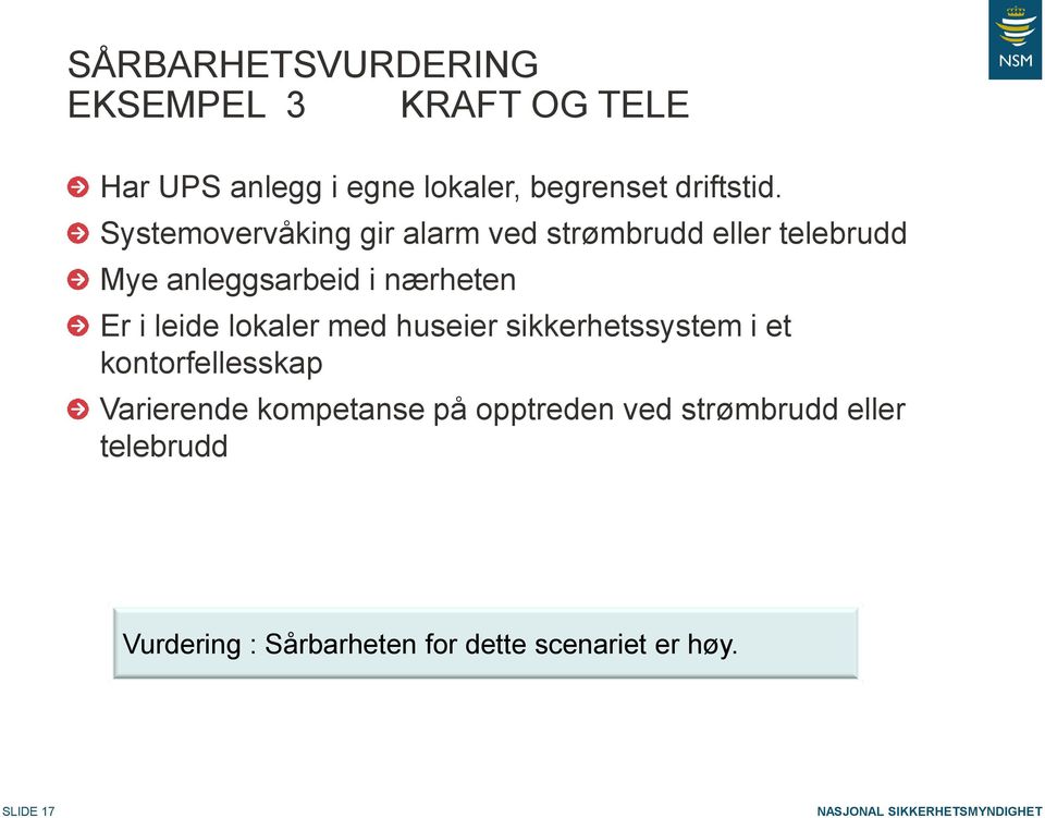 Systemovervåking gir alarm ved strømbrudd eller telebrudd Mye anleggsarbeid i nærheten Er i