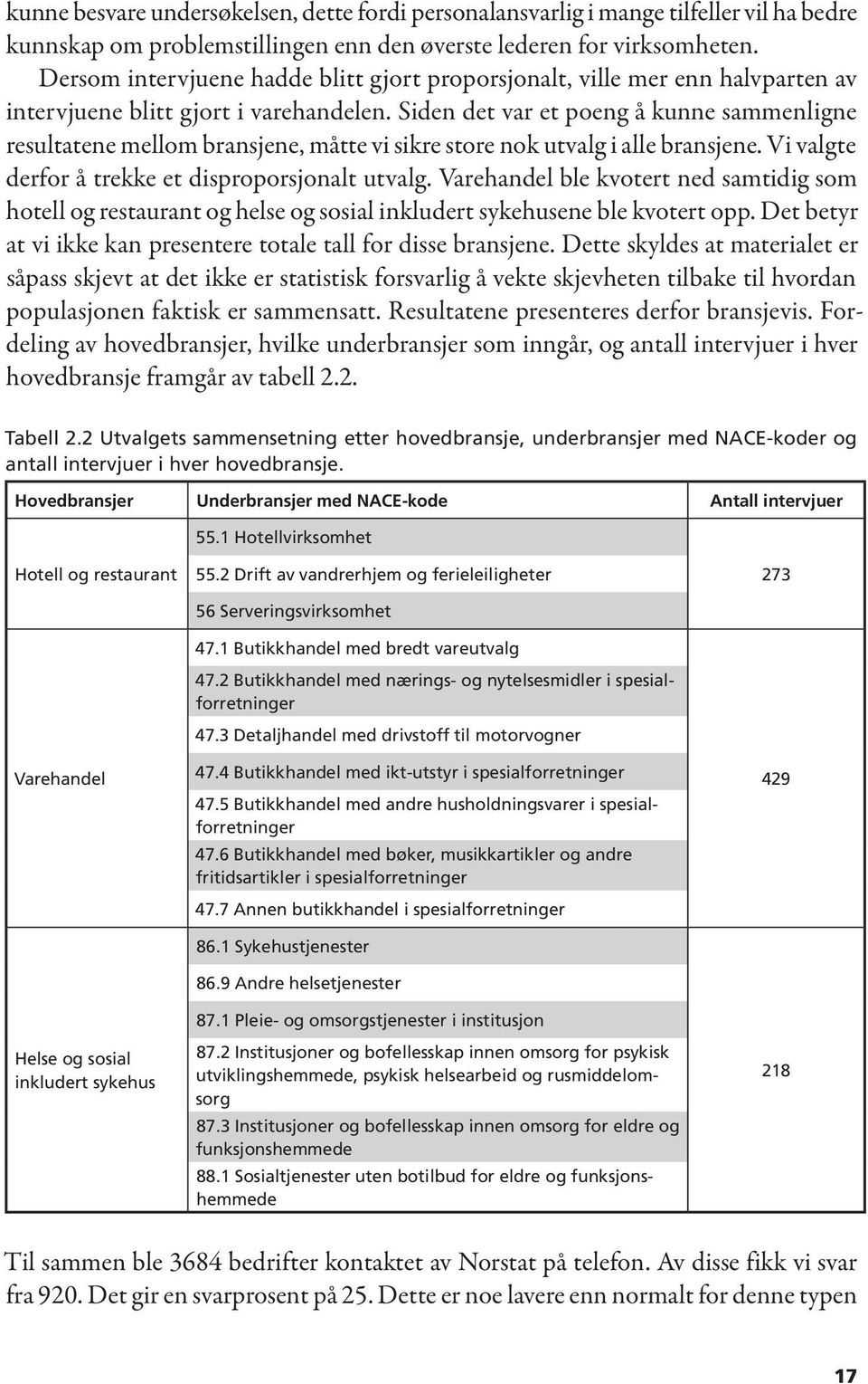 Siden det var et poeng å kunne sammenligne resultatene mellom bransjene, måtte vi sikre store nok utvalg i alle bransjene. Vi valgte derfor å trekke et disproporsjonalt utvalg.