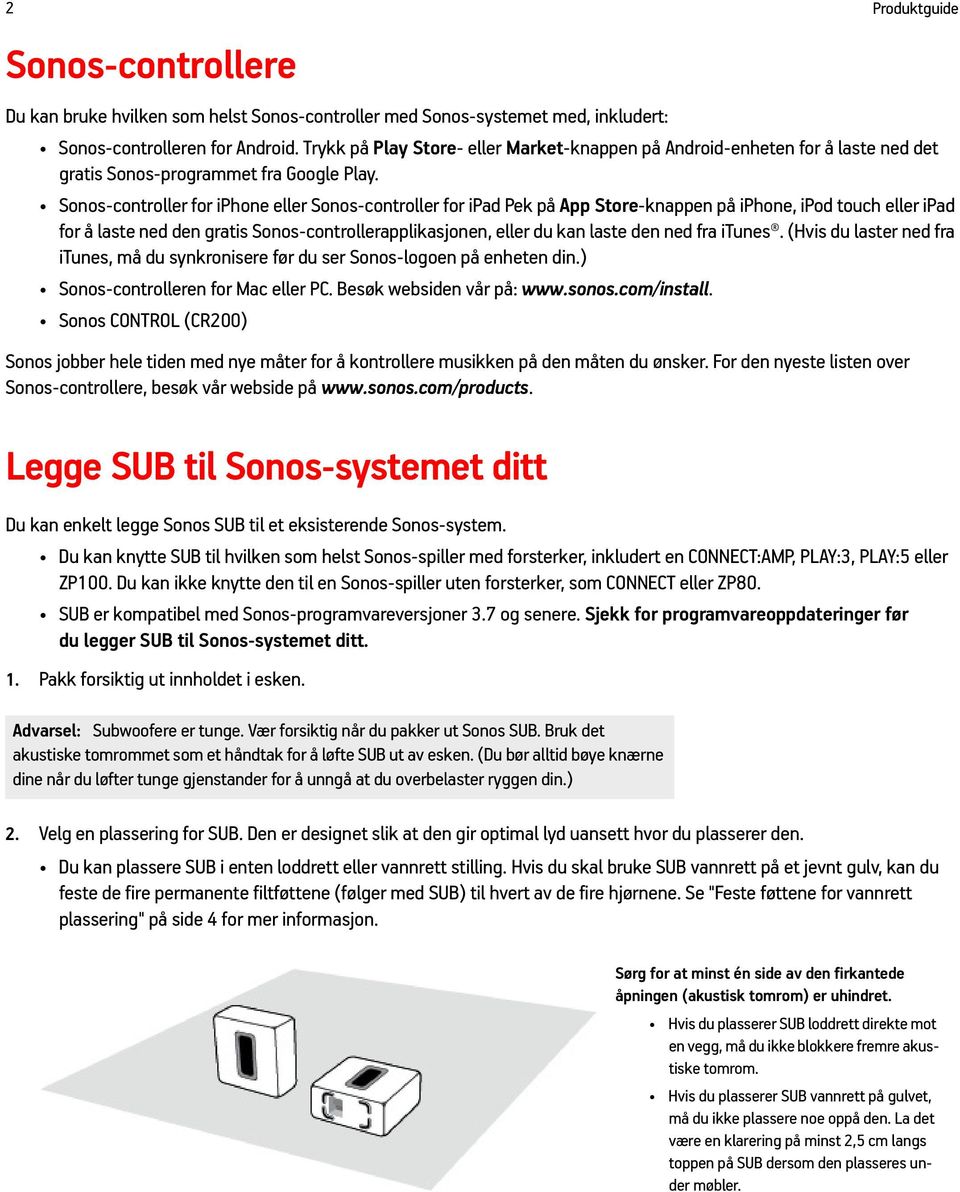 Sonos SUB. Produktguide - PDF Gratis nedlasting