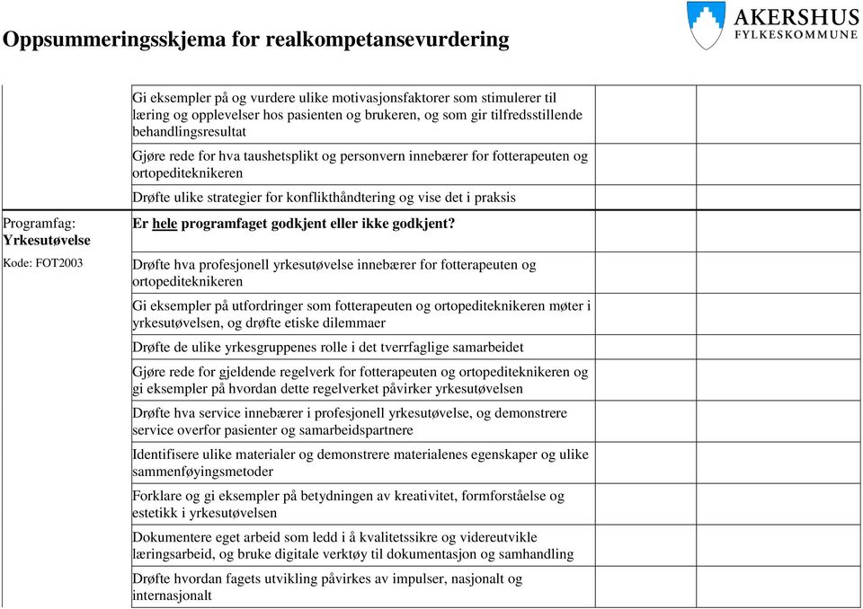 yrkesutøvelse innebærer for fotterapeuten og ortopediteknikeren Gi eksempler på utfordringer som fotterapeuten og ortopediteknikeren møter i yrkesutøvelsen, og drøfte etiske dilemmaer Drøfte de ulike