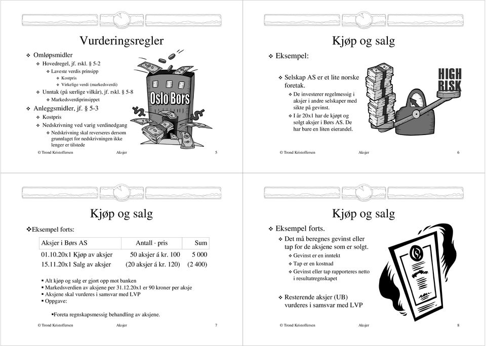 De investerer regelmessig i aksjer i andre selskaper med sikte på gevinst. I år har de kjøpt og solgt aksjer i Børs AS. De har bare en liten eierandel. 5 6 Eksempel forts: i Børs AS 1.