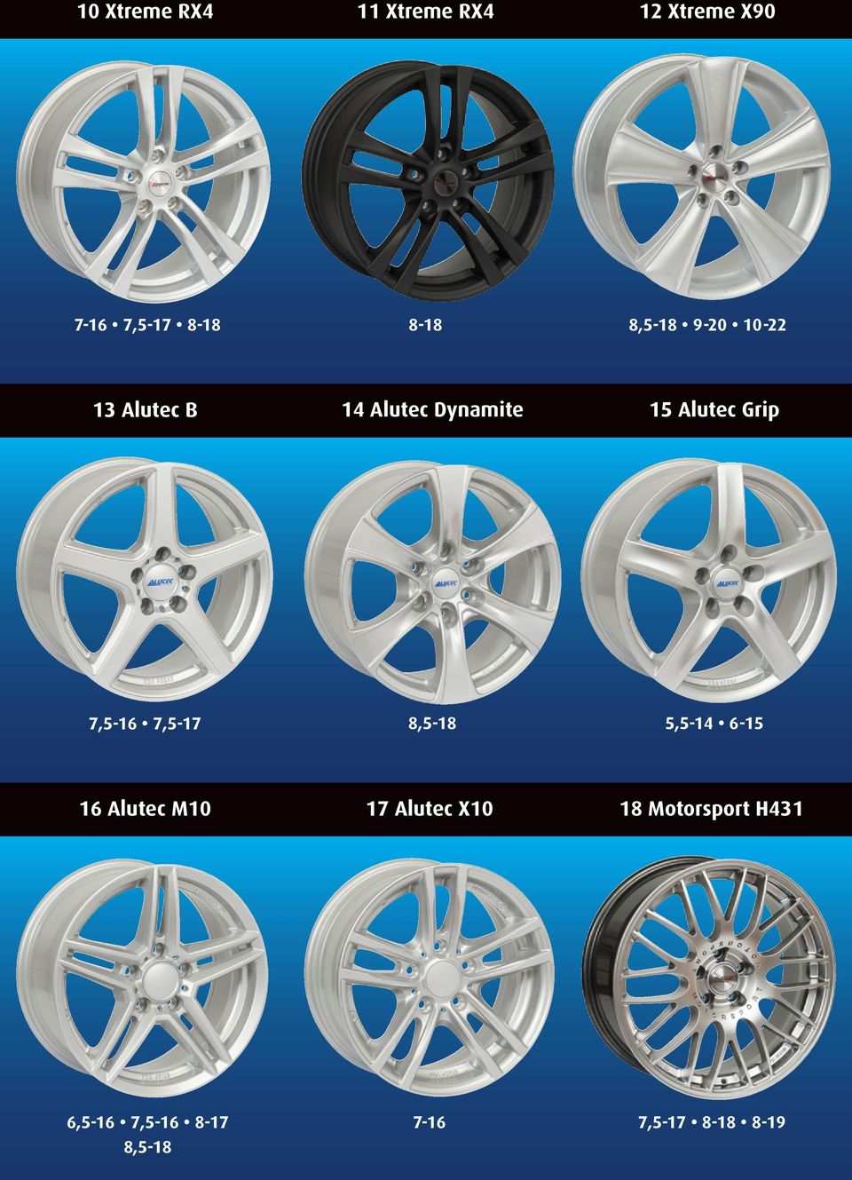 7,5-16 7,5-17 8,5-18 5,5-14 6-15 16 Alutec M10 17 Alutec X10 18