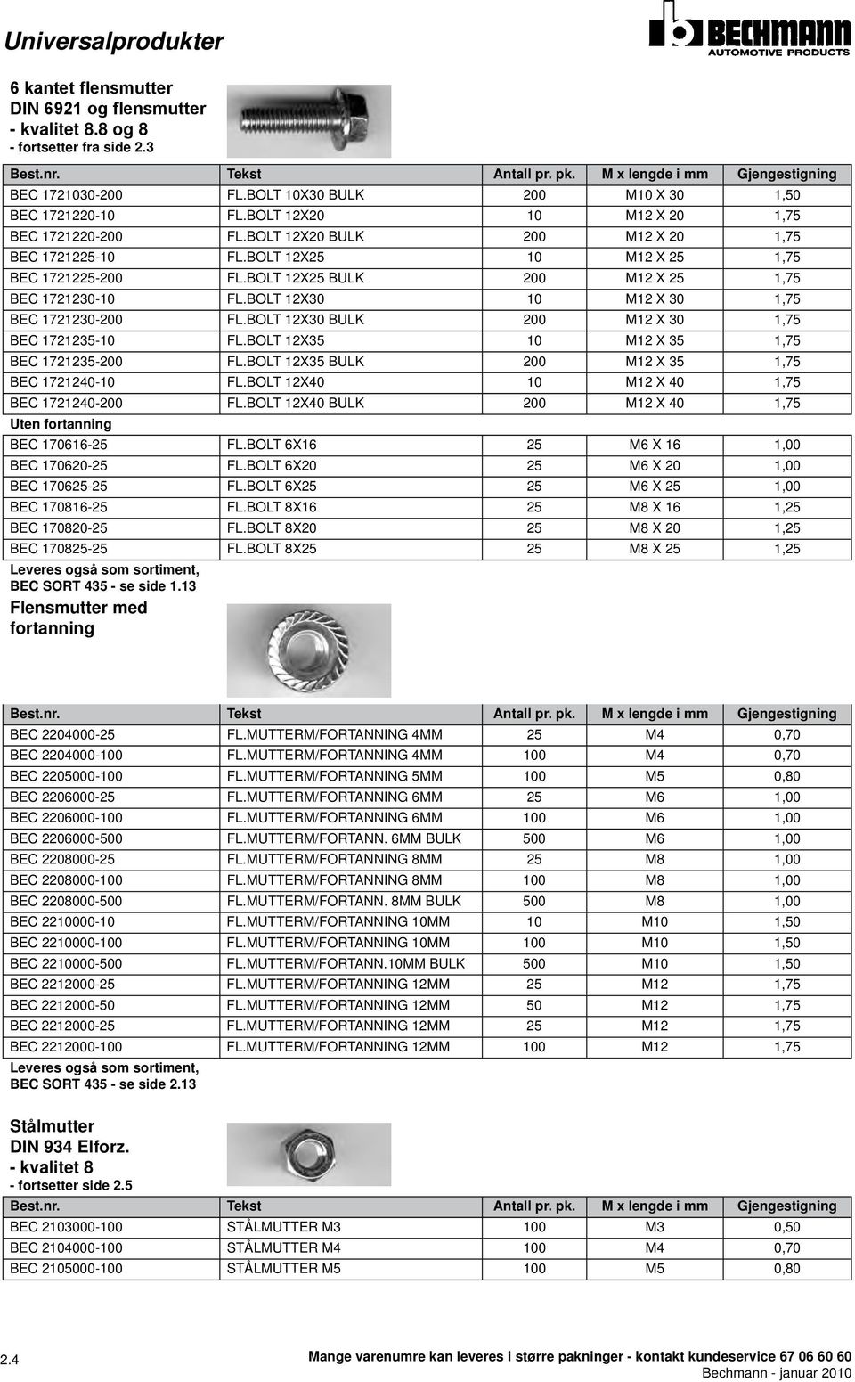 BOLT 12X25 BULK 200 M12 X 25 1,75 BEC 1721230-10 FL.BOLT 12X30 10 M12 X 30 1,75 BEC 1721230-200 FL.BOLT 12X30 BULK 200 M12 X 30 1,75 BEC 1721235-10 FL.BOLT 12X35 10 M12 X 35 1,75 BEC 1721235-200 FL.