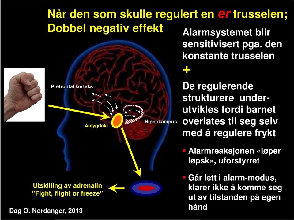 den konstante trusselen + De regulerende strukturere underutvikles fordi barnet overlates til seg selv med å