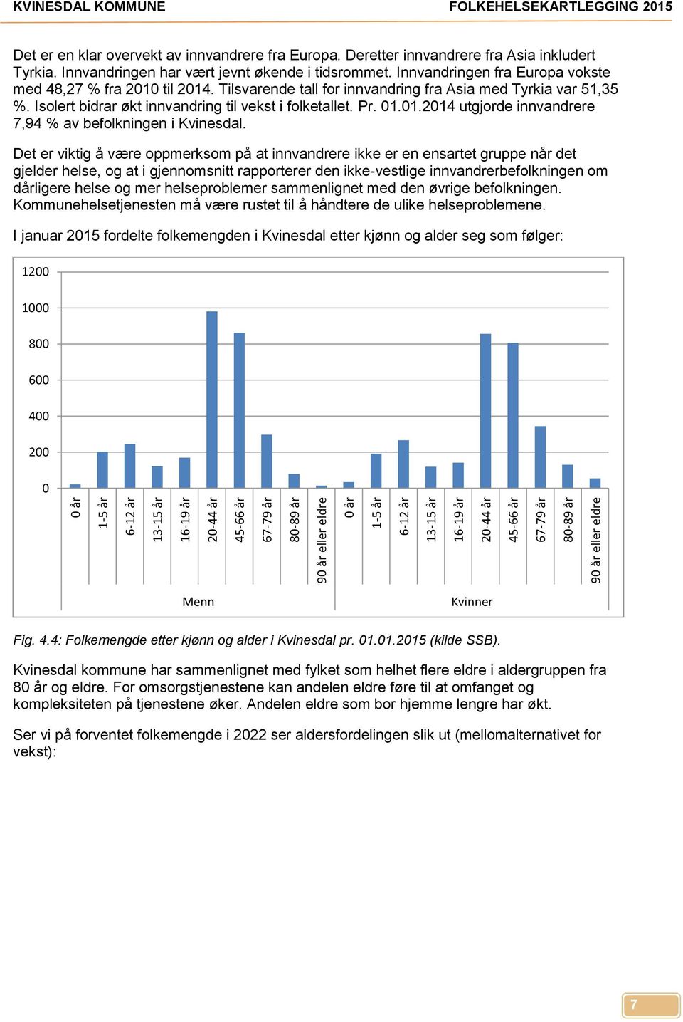 Innvandringen fra Europa vokste med 48,27 % fra 2010 til 2014. Tilsvarende tall for innvandring fra Asia med Tyrkia var 51,35 %. Isolert bidrar økt innvandring til vekst i folketallet. Pr. 01.01.2014 utgjorde innvandrere 7,94 % av befolkningen i Kvinesdal.