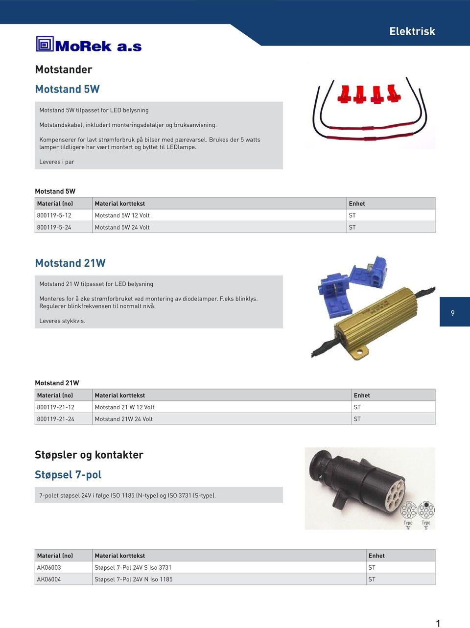 Leveres i par Motstand 5W 80011-5-12 Motstand 5W 12 Volt 80011-5-24 Motstand 5W 24 Volt Motstand 21W Motstand 21 W tilpasset for LED belysning Monteres for å øke strømforbruket ved montering av