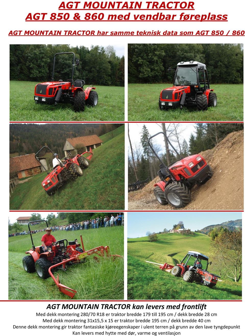 bredde 28 cm Med dekk montering 31x15,5 x 15 er traktor bredde 195 cm / dekk bredde 40 cm Denne dekk montering gir