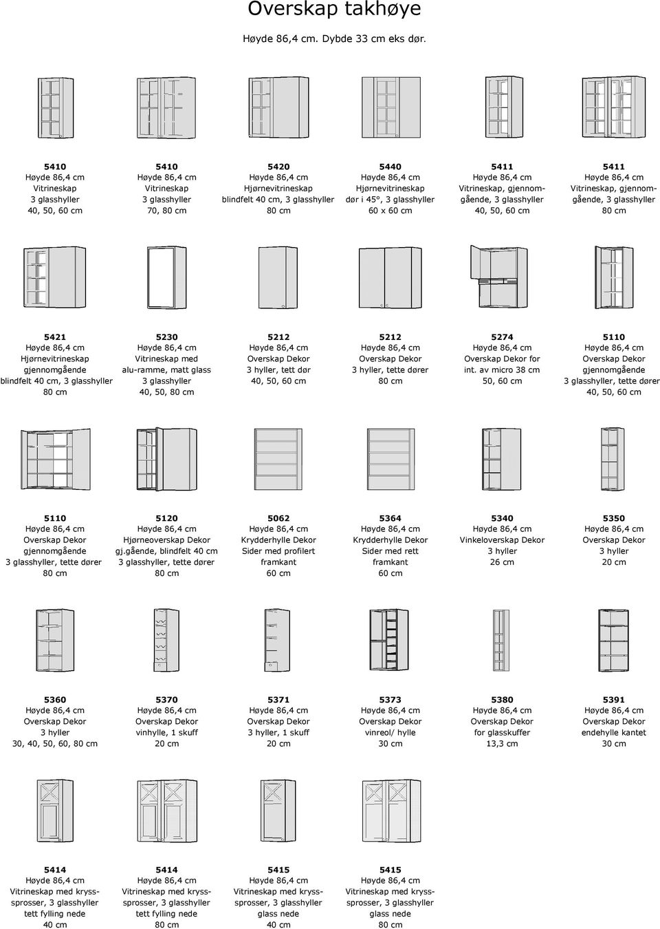 Vitrineskap, gjennom- 3 glasshyller 3 glasshyller blindfelt, 3 glasshyller dør i 45, 3 glasshyller gående, 3 glasshyller gående, 3 glasshyller 70, 80 cm 80 cm 60 x 80 cm 5421 5230 5212 5212 5274 5110