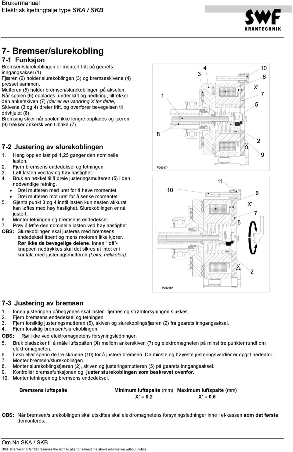 Skivene (3 og 4) dreier fritt, og overfører bevegelsen til drivhjulet (8). Bremsing skjer når spolen ikke lengre opplades og fjæren (9) trekker ankerskiven tilbake (7).