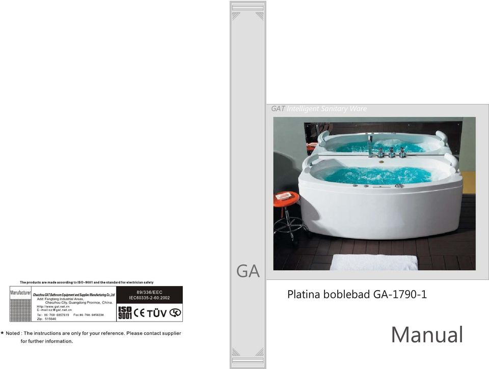 GAT Intelligent Sanitary Ware. Platina boblebad GA Manual - PDF Gratis  nedlasting