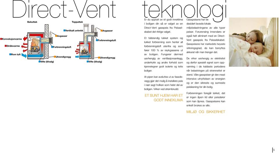 Forurensing innendørs er miljøbelastningene av alle typer også helt eliminert med en Direct- Et fullstendig lukket system og Vent gasspeis fra Peisselskabet.