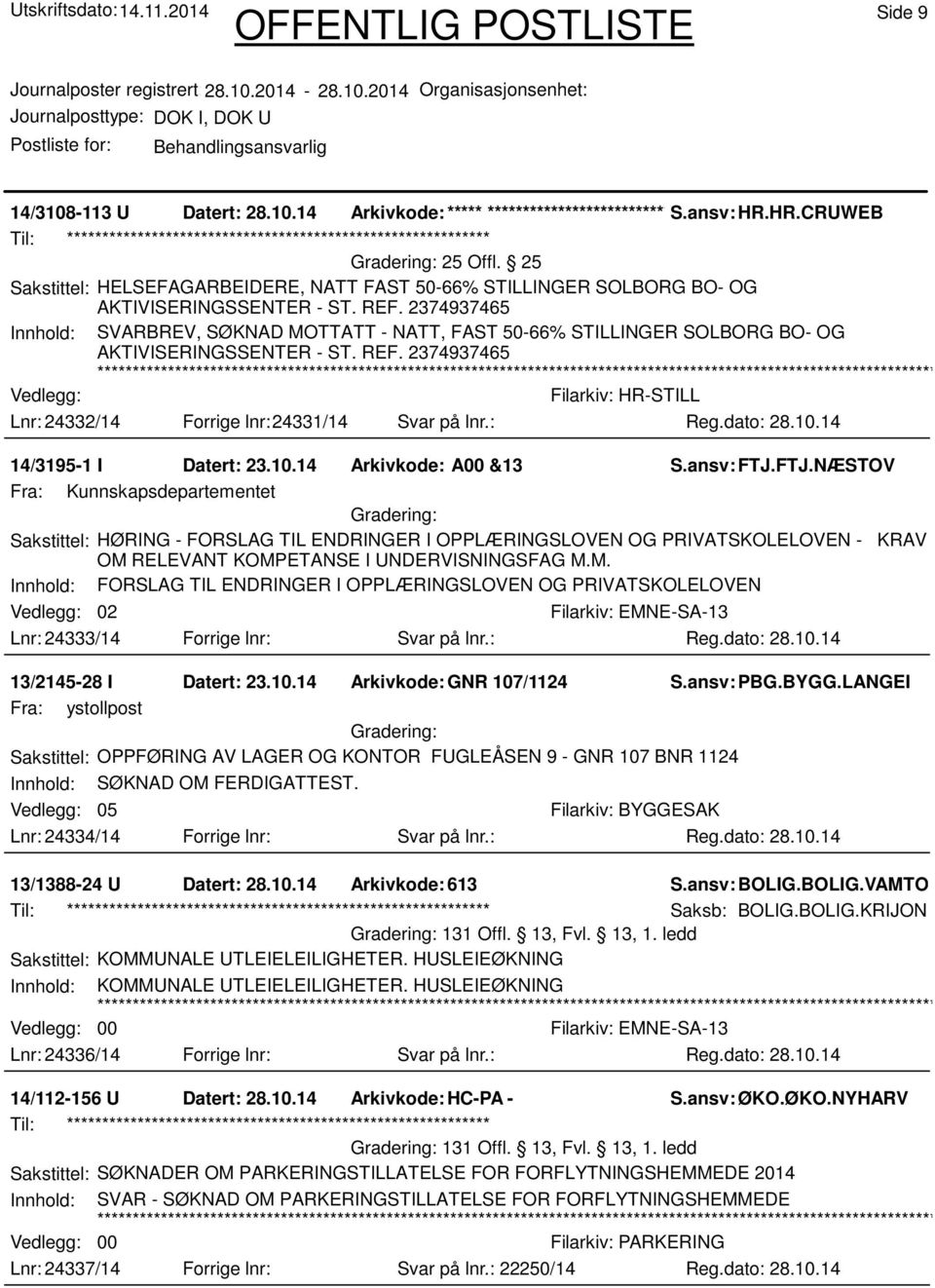 2374937465 Innhold: SVARBREV, SØKNAD MOTTATT - NATT, FAST 50-66% STILLINGER SOLBORG BO- OG AKTIVISERINGSSENTER - ST. REF. 2374937465 Lnr: 24332/14 Forrige lnr:24331/14 Svar på lnr.