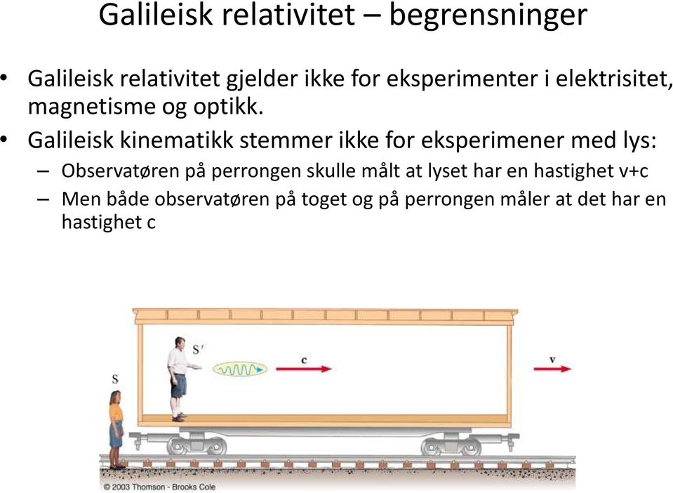 Galileisk kinematikk stemmer ikke for eksperimener med lys: Observatøren på