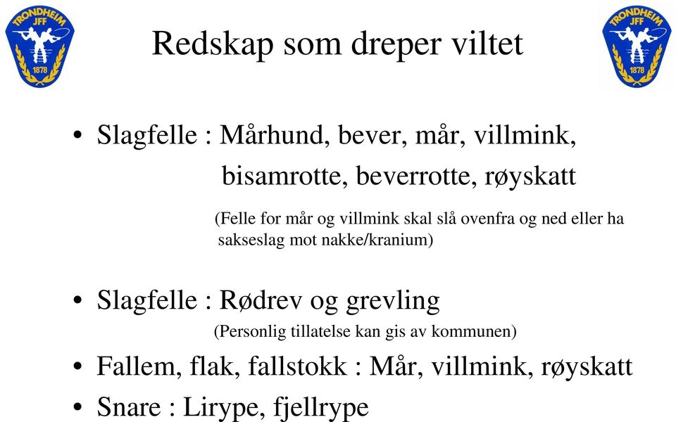 sakseslag mot nakke/kranium) Slagfelle : Rødrev og grevling (Personlig tillatelse