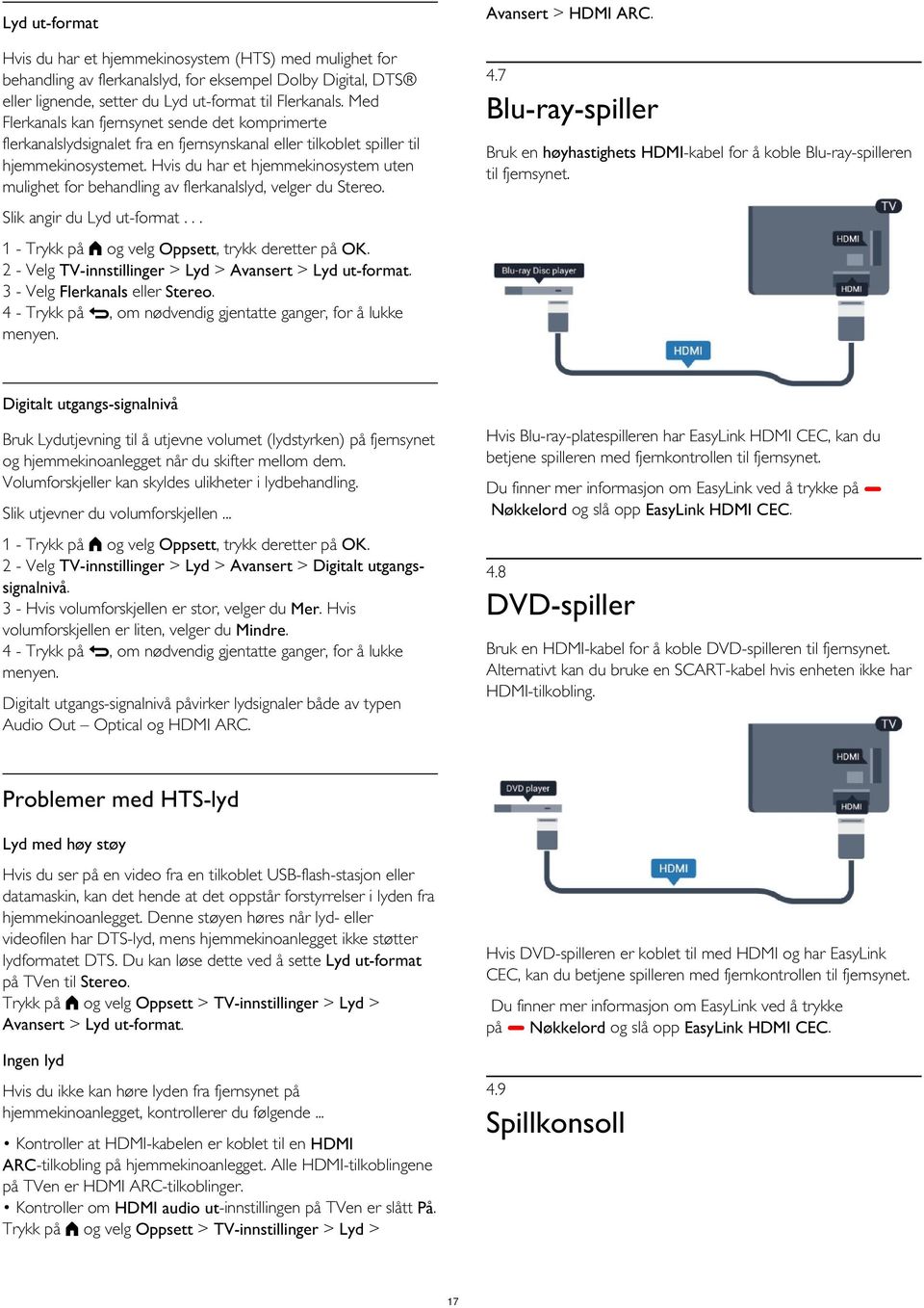 Med Flerkanals kan fjernsynet sende det komprimerte flerkanalslydsignalet fra en fjernsynskanal eller tilkoblet spiller til hjemmekinosystemet.