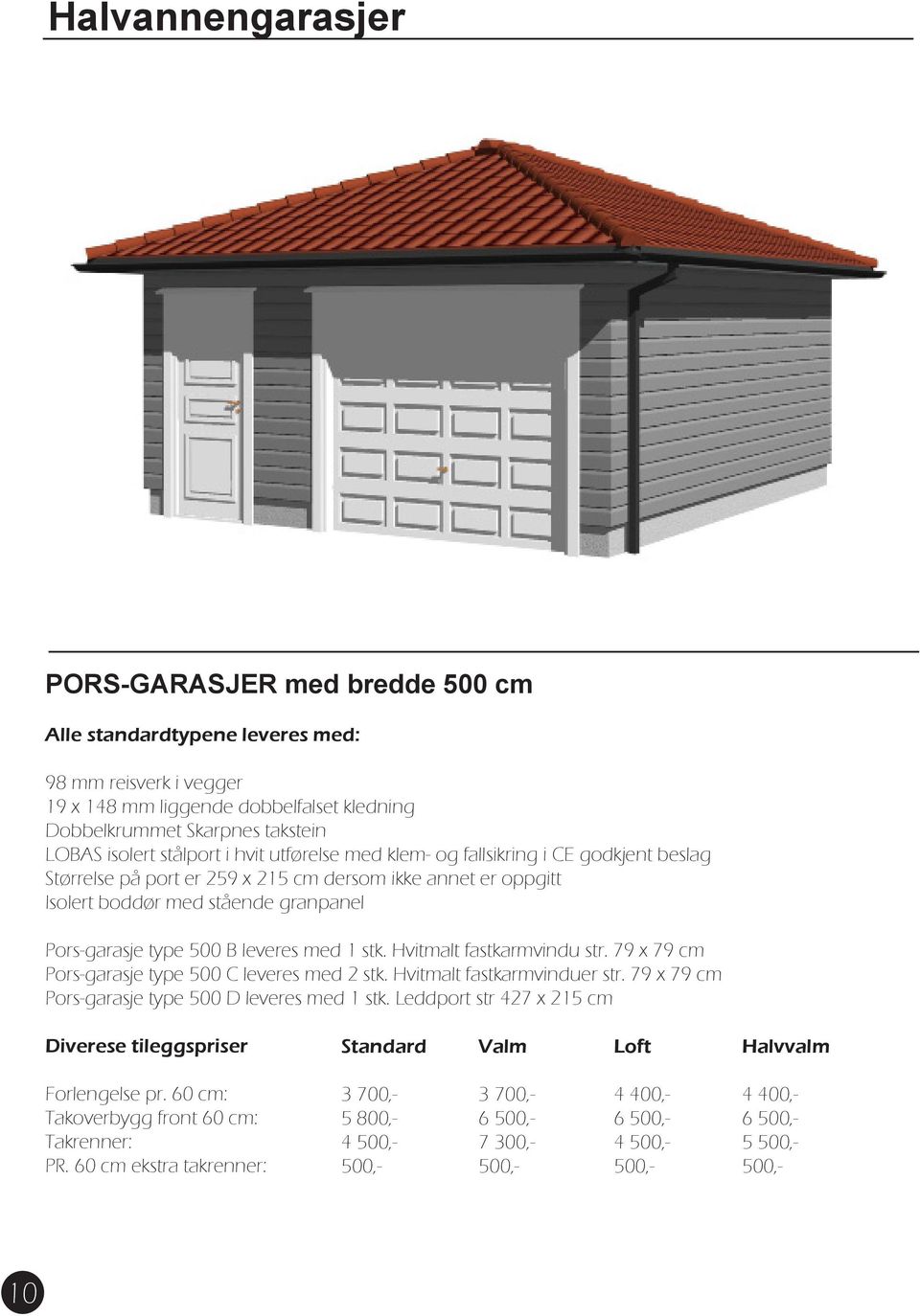 leveres med 1 stk. Hvitmalt fastkarmvindu str. 79 x 79 cm Pors-garasje type 500 C leveres med 2 stk. Hvitmalt fastkarmvinduer str. 79 x 79 cm Pors-garasje type 500 D leveres med 1 stk.