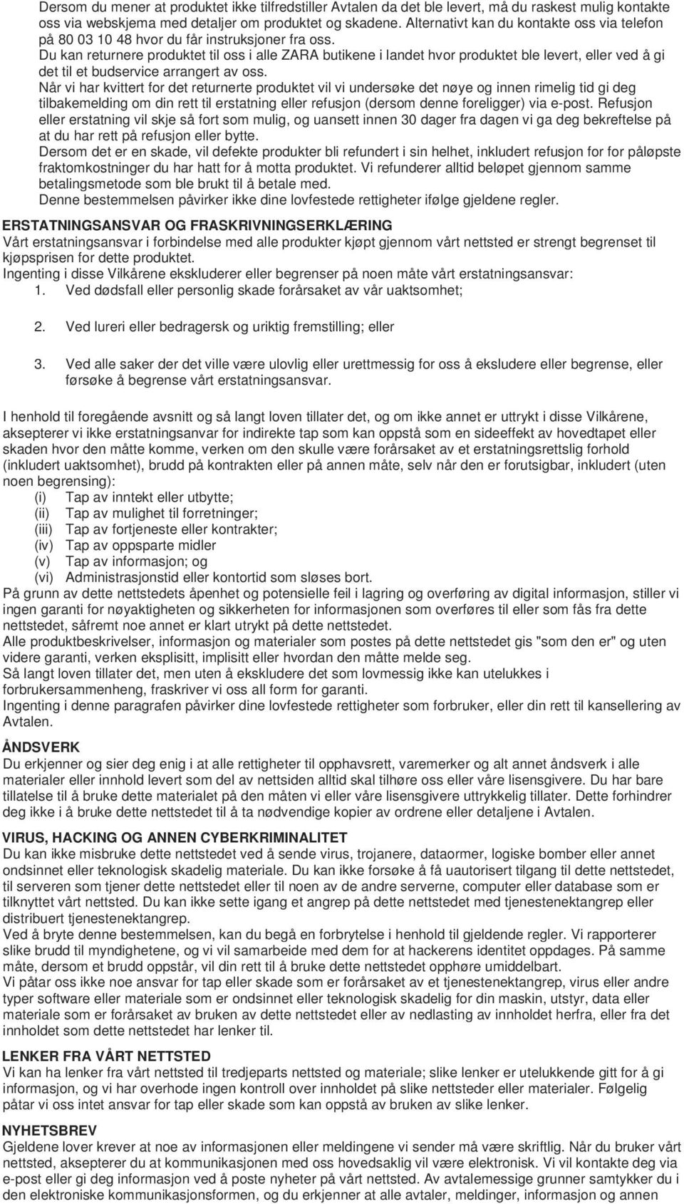 ZARA nettsted Vilkår & Betingelser - PDF Free Download