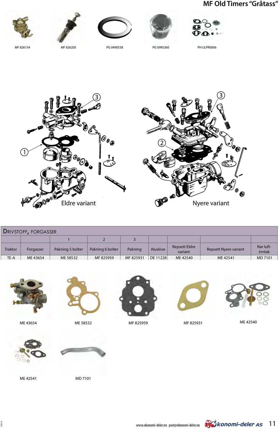 variant Repsett Nyere variant Rør luftinntak TE-A ME 43654 ME 58532 MF 825959 MF 825931 DE 11228 ME 42540 ME