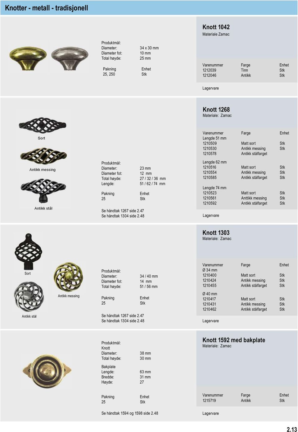 48 23 mm 12 mm 27 / 32 / 36 mm 51 / 62 / 74 mm Lengde 62 mm 1210516 Matt sort Stk 1210554 Antikk messing Stk 1210585 Antikk stålfarget Stk Lengde 74 mm 1210523 Matt sort Stk 1210561 Anttikk messing
