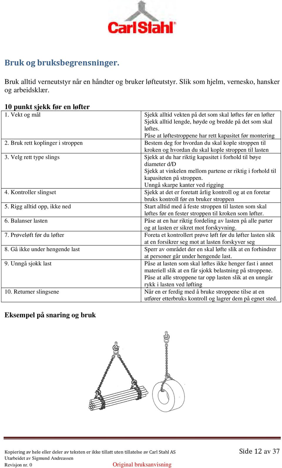 Bruk rett koplinger i stroppen Bestem deg for hvordan du skal kople stroppen til kroken og hvordan du skal kople stroppen til lasten 3.