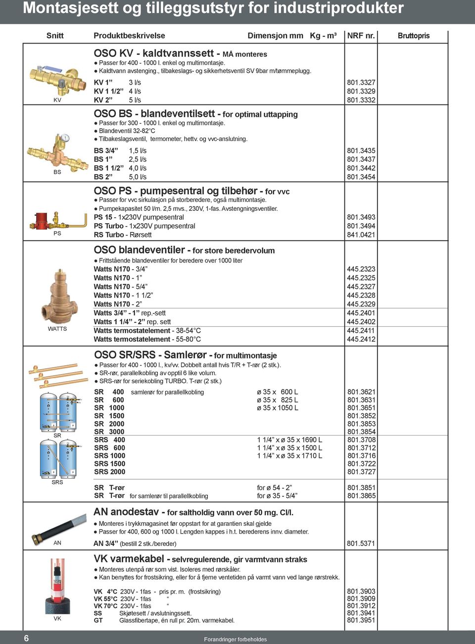 KV 3 l/s 80.337 480 3 KV / 4 l/s 80.339 3 4 550 KV 5 l/s 80.333 30 4 50 OSO BS - blandeventilsett - for optimal uttapping Passer for 300-0 l. enkel og multimontasje.