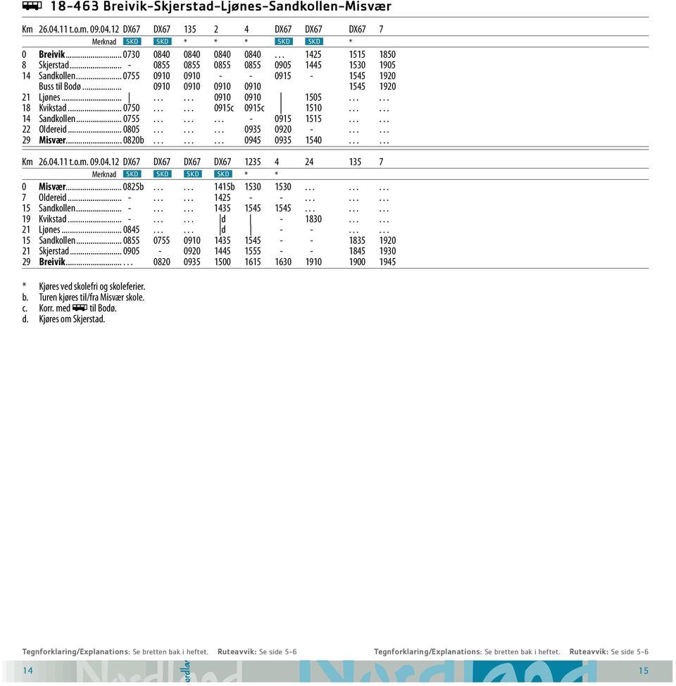 ..... 18 Kvikstad... 0750...... 0915c 0915c 1510...... 14 Sandkollen... 0755......... - 0915 1515...... 22 Oldereid... 0805......... 0935 0920 -...... 29 Misvær... 0820b......... 0945 0935 1540.