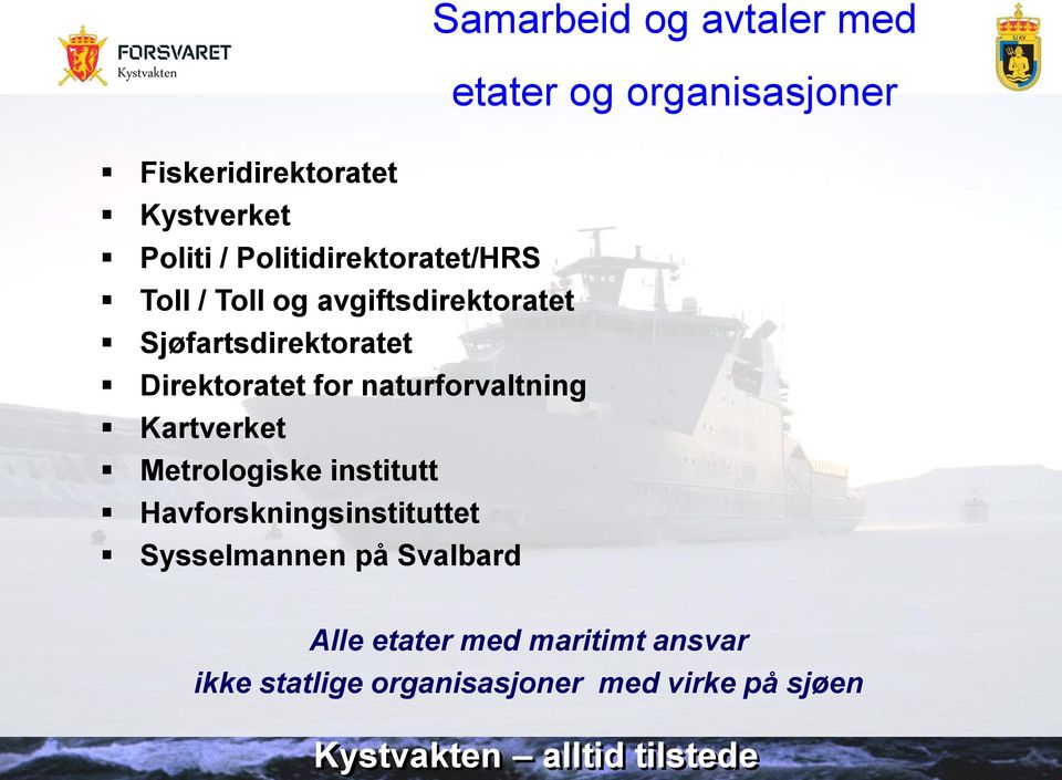 naturforvaltning Kartverket Metrologiske institutt Havforskningsinstituttet Sysselmannen på