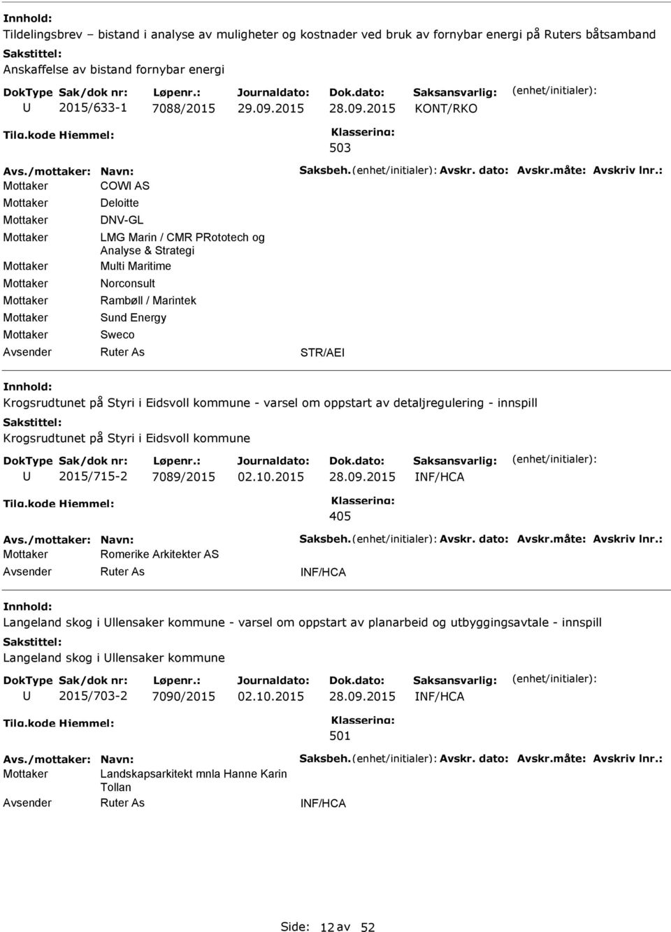 : Mottaker COW AS Mottaker Mottaker Mottaker Mottaker Mottaker Mottaker Mottaker Mottaker Deloitte DNV-GL LMG Marin / CMR PRototech og Analyse & Strategi Multi Maritime Norconsult Rambøll / Marintek