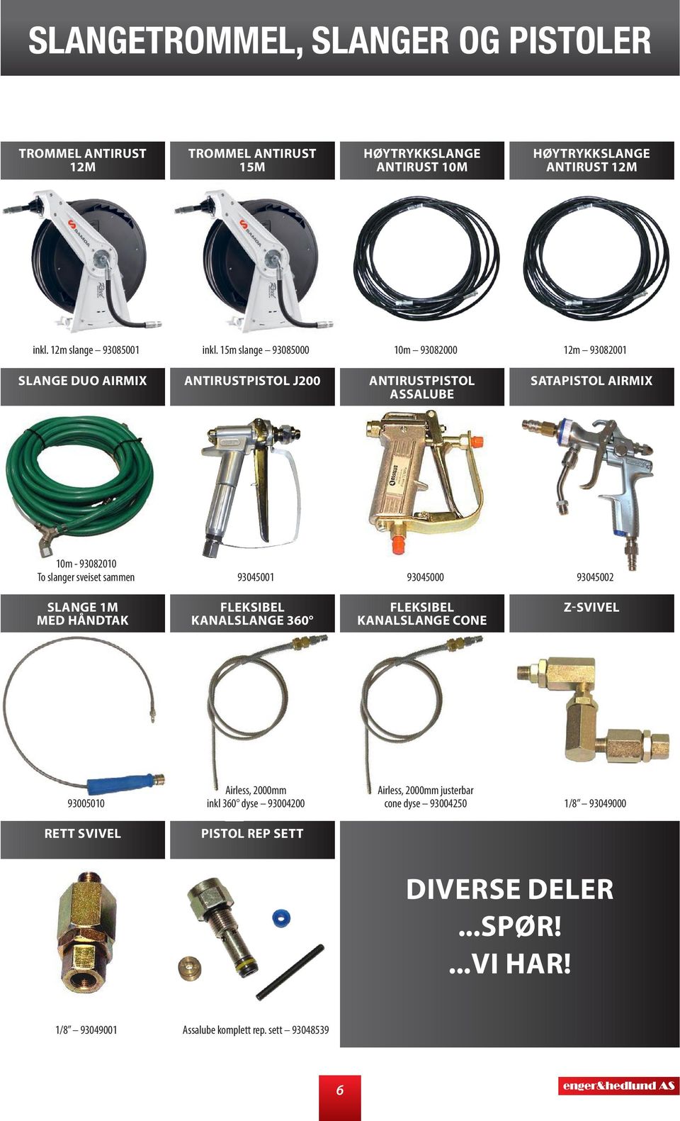 sammen 93045001 93045000 93045002 SLANGE 1M MED HÅNDTAK FLEKSIBEL KANALSLANGE 360 FLEKSIBEL KANALSLANGE CONE Z-SVIVEL 93005010 RETT SVIVEL Airless, 2000mm inkl 360