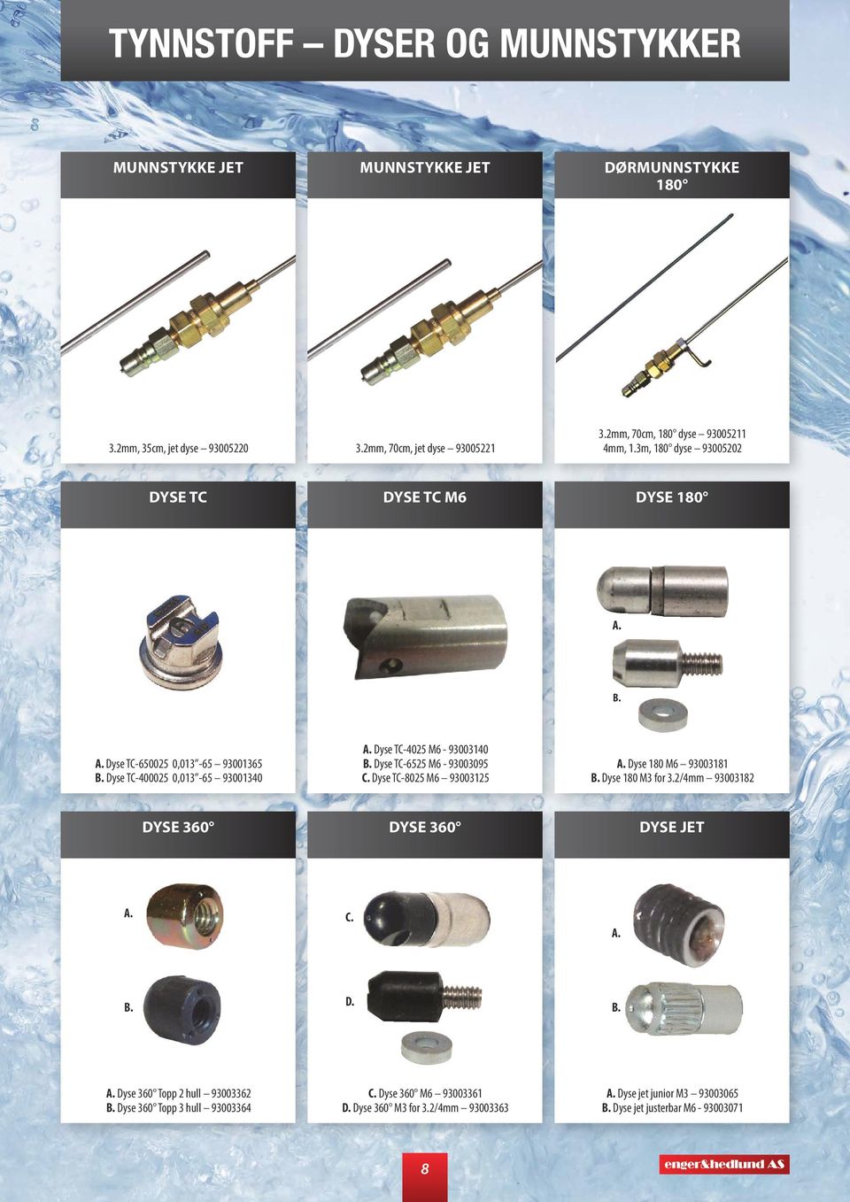 Dyse TC-4025 M6-93003140 B. Dyse TC-6525 M6-93003095 C. Dyse TC-8025 M6 93003125 A. Dyse 180 M6 93003181 B. Dyse 180 M3 for 3.2/4mm 93003182 DYSE 360 DYSE 360 DYSE JET A.