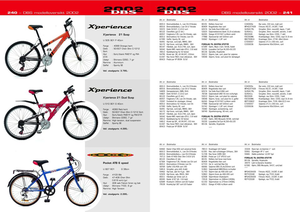 Lee Chi f/ V-brake 59372 Dekk 50-507, C-1212 sort 80057 Felgbrems F/B, Lee Chi V-brake, sølv 80012 Bremsekloss for V-brake, Lee Chi 67390 Gaffel, Sporty SE, sort 56491 Hjul bak, sort/sølv, RM40, 36H